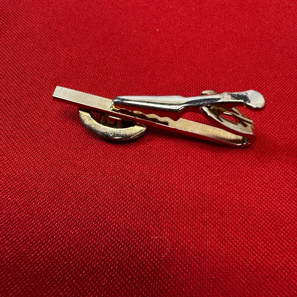 Vintage Shiny‎ Gold Tone TIE BAR CLIP CLASP STAY Faux Pearl